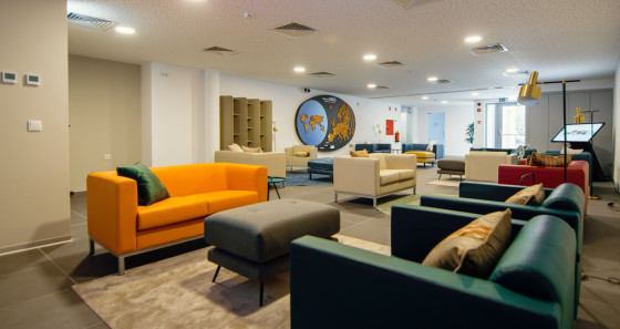 The Living Room is provided with vending machines and a television and is the perfect space for meeting new people from different cultures.